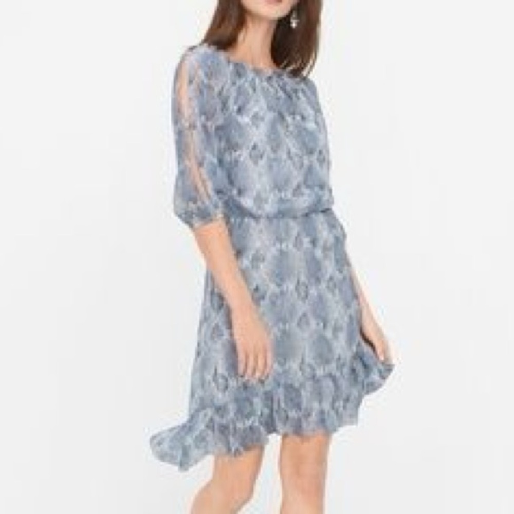 WHBM • Blue Snakeskin Print Cold Shoulder Dress